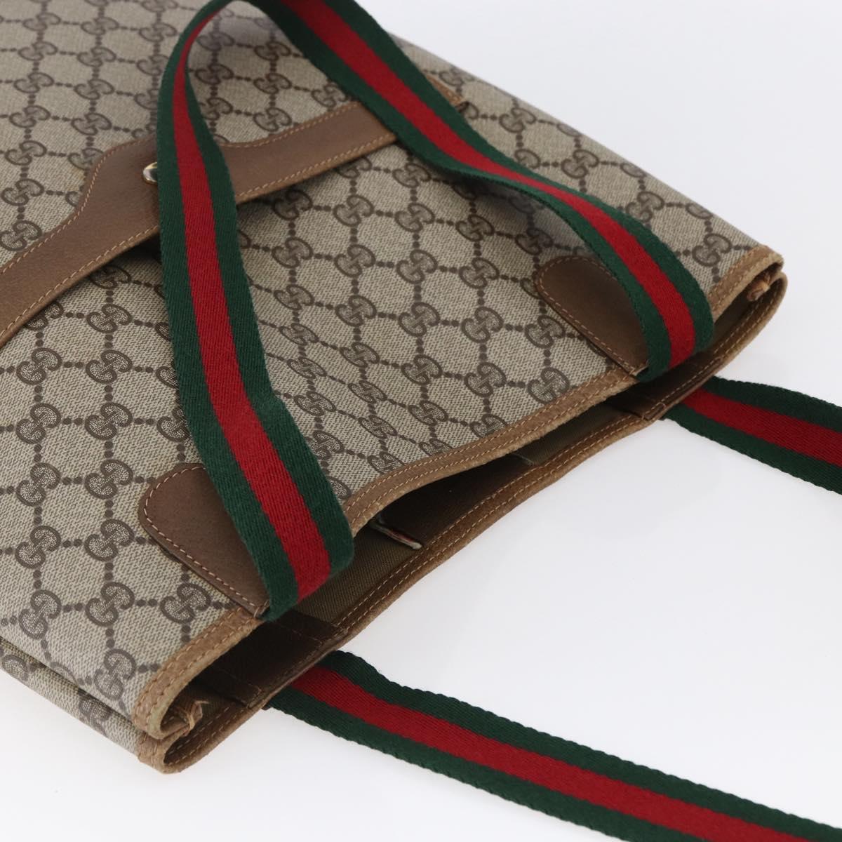 GUCCI GG Supreme Web Sherry Line Tote Bag PVC Beige 40 02 003 Auth 151983