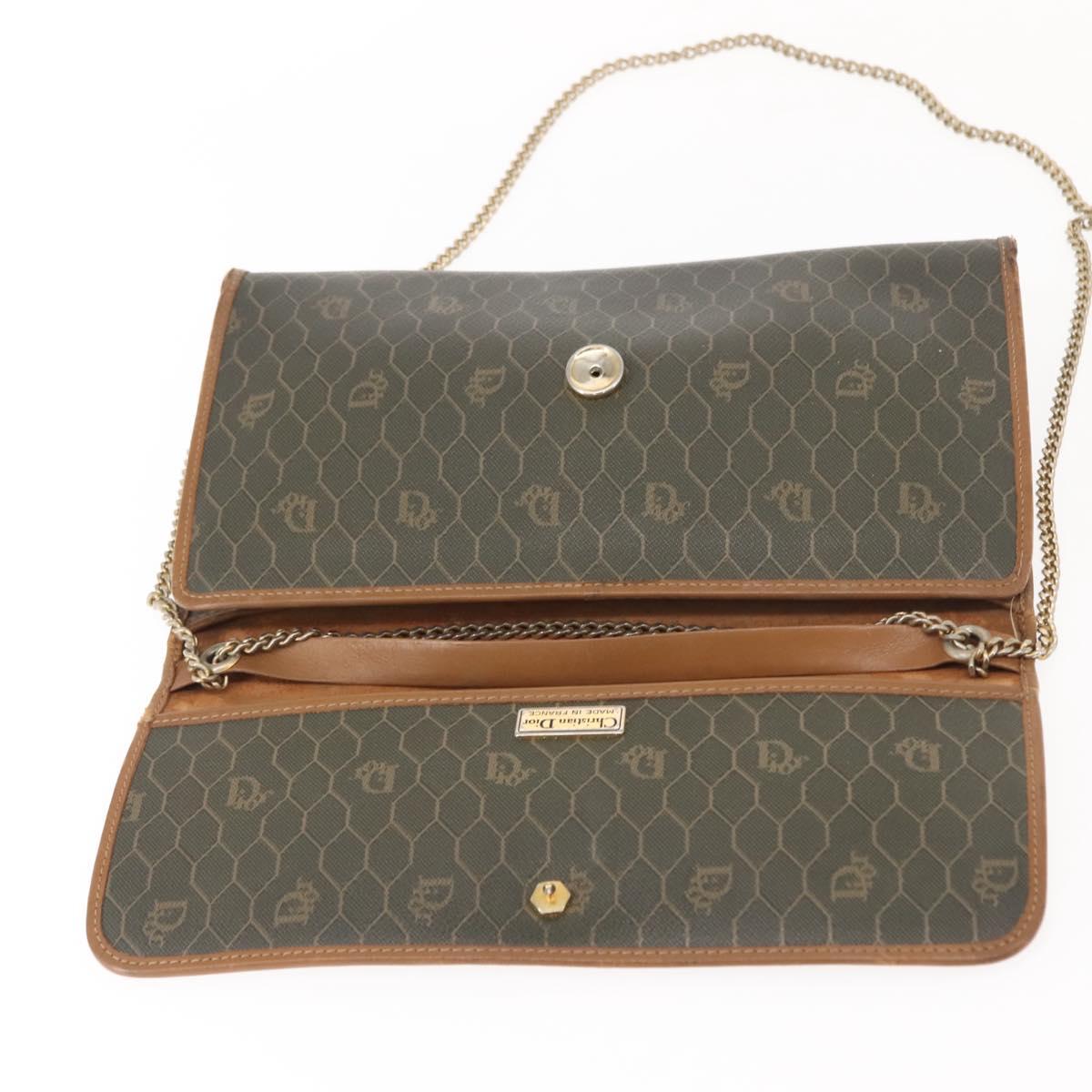 Christian Dior Honeycomb Canvas Shoulder Bag PVC Khaki Gold Auth 151985