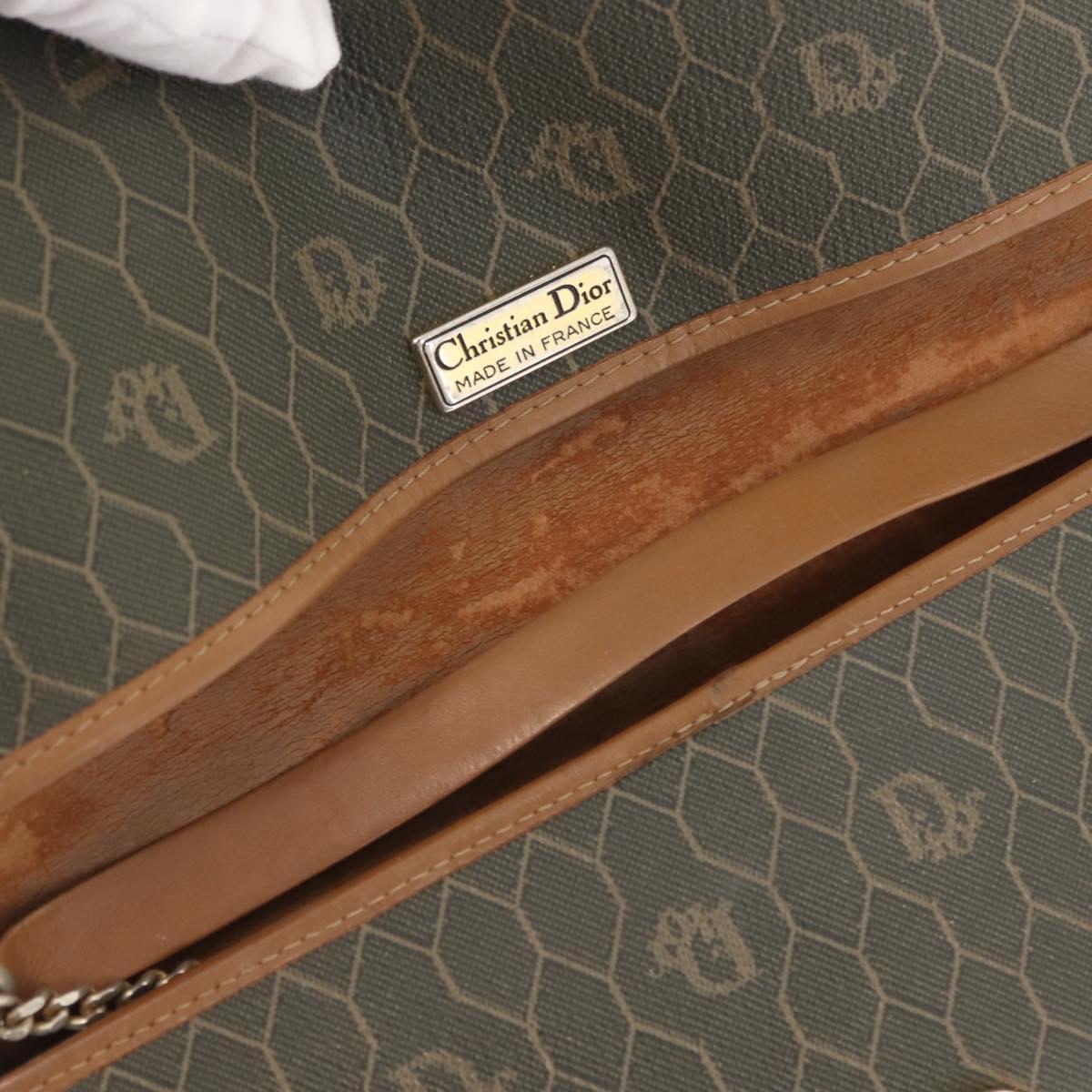 Christian Dior Honeycomb Canvas Shoulder Bag PVC Khaki Gold Auth 151985