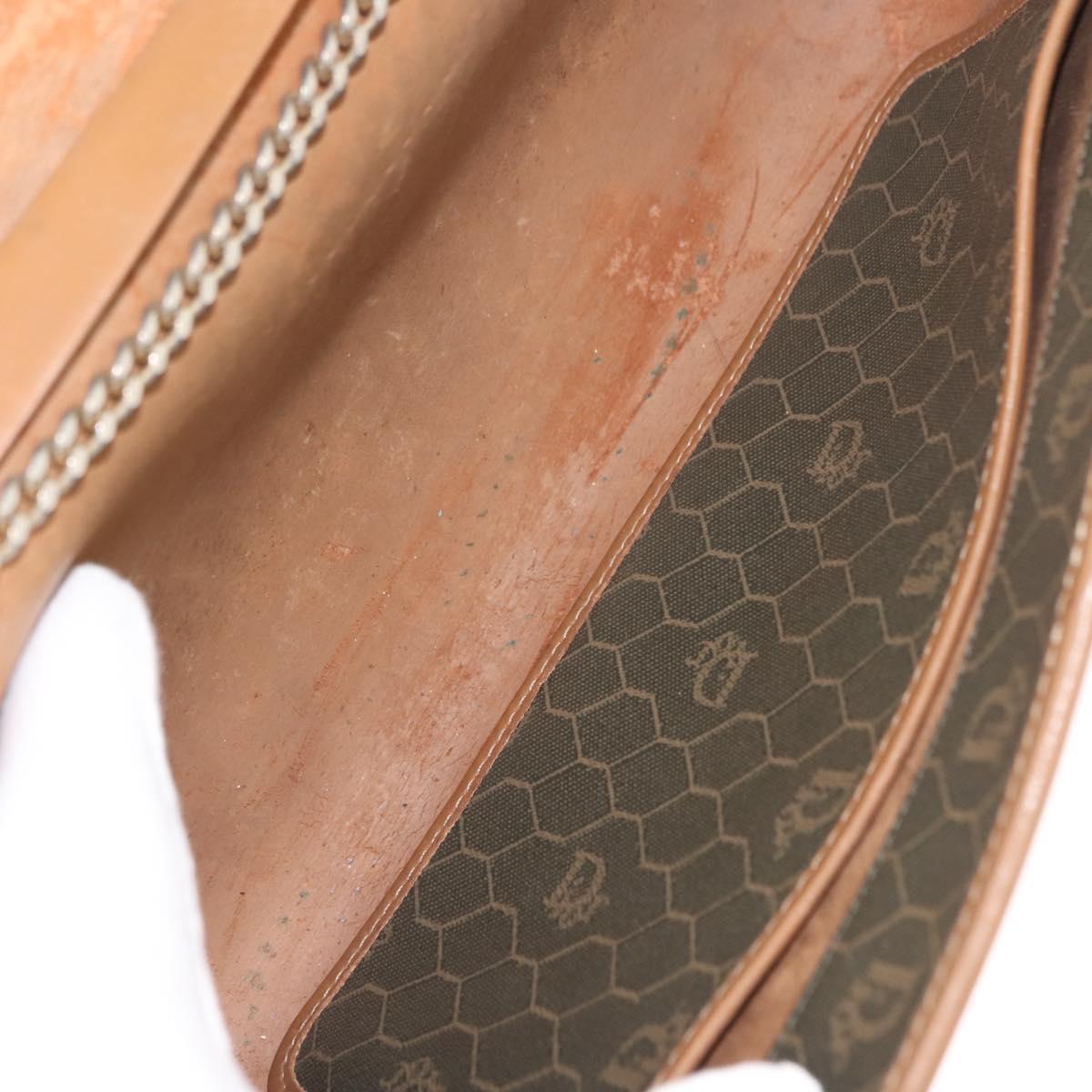 Christian Dior Honeycomb Canvas Shoulder Bag PVC Khaki Gold Auth 151985