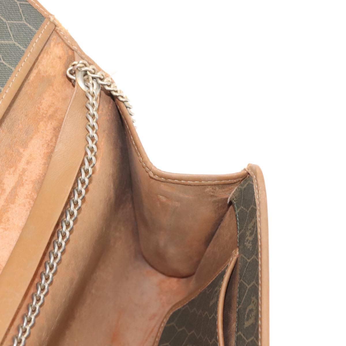 Christian Dior Honeycomb Canvas Shoulder Bag PVC Khaki Gold Auth 151985