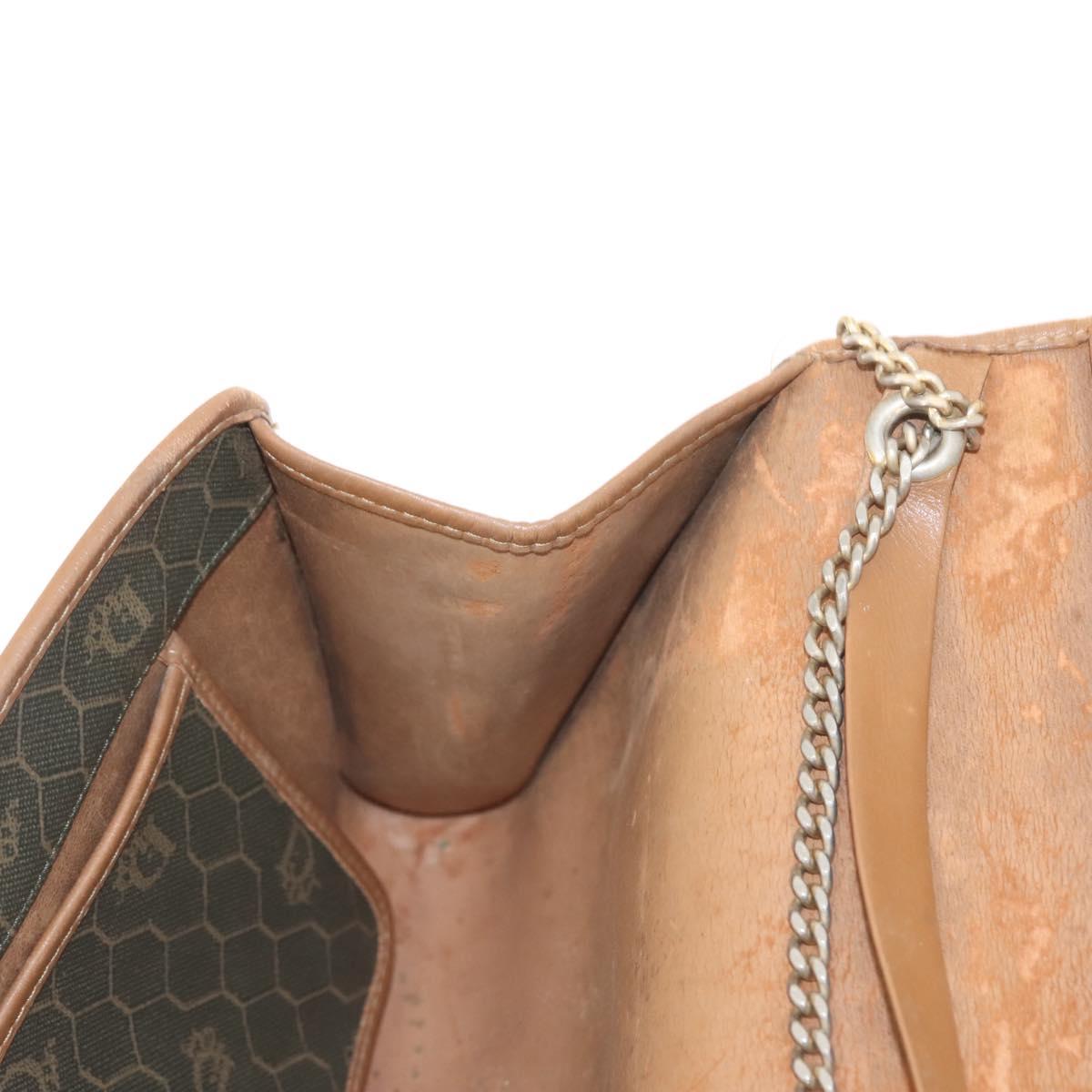 Christian Dior Honeycomb Canvas Shoulder Bag PVC Khaki Gold Auth 151985