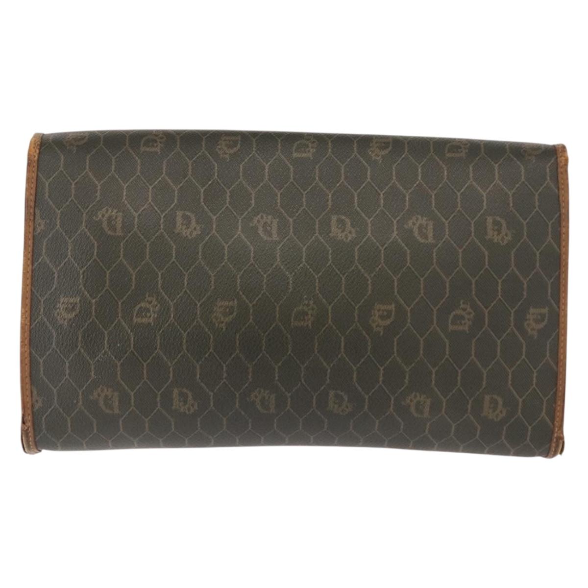 Christian Dior Honeycomb Canvas Shoulder Bag PVC Khaki Gold Auth 151985