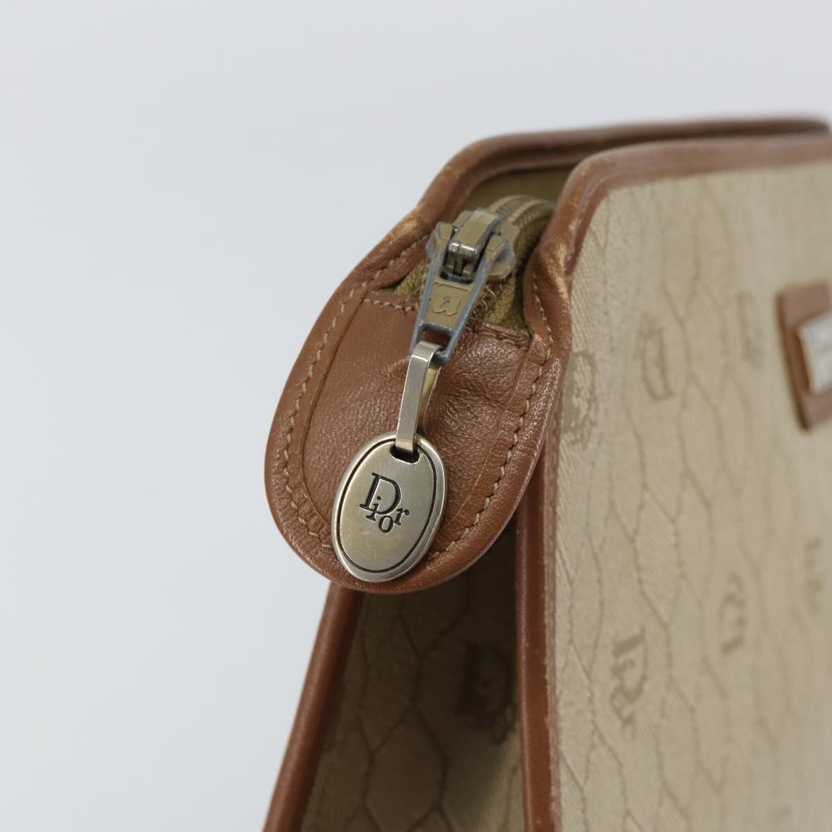 Christian Dior Honeycomb Canvas Clutch Bag PVC Beige Gold Auth 151989