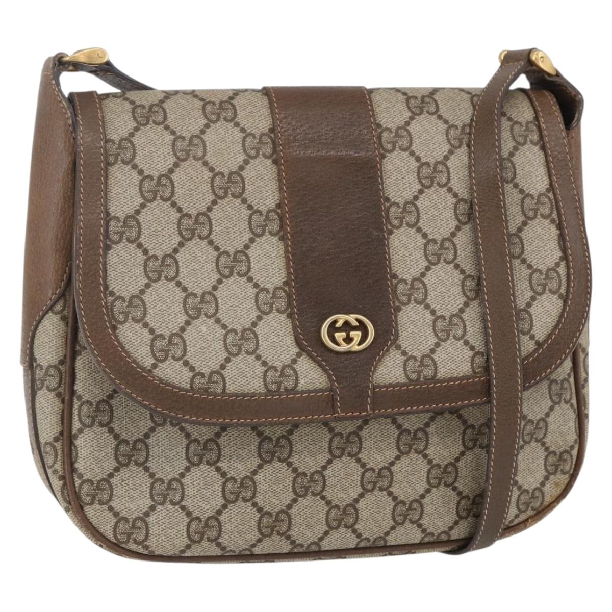 GUCCI GG Supreme Shoulder Bag PVC Beige Gold Auth 151990