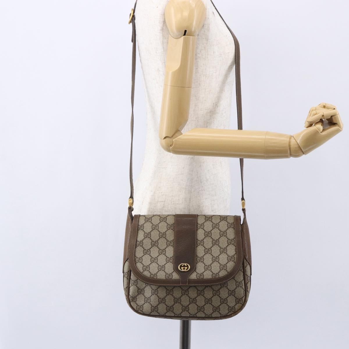 GUCCI GG Supreme Shoulder Bag PVC Beige Gold Auth 151990
