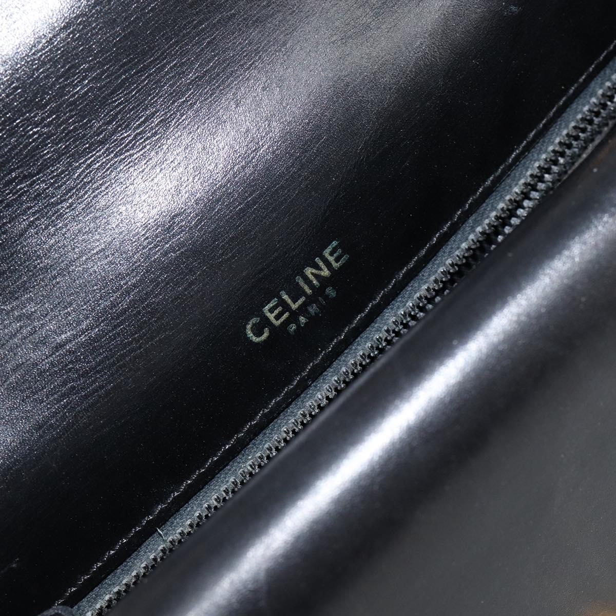 CELINE Hand Bag Leather Black Silver Auth 151991