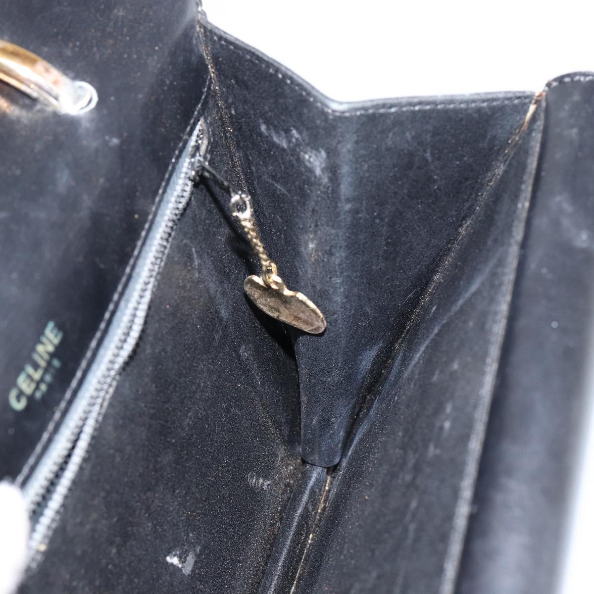 CELINE Hand Bag Leather Black Silver Auth 151991