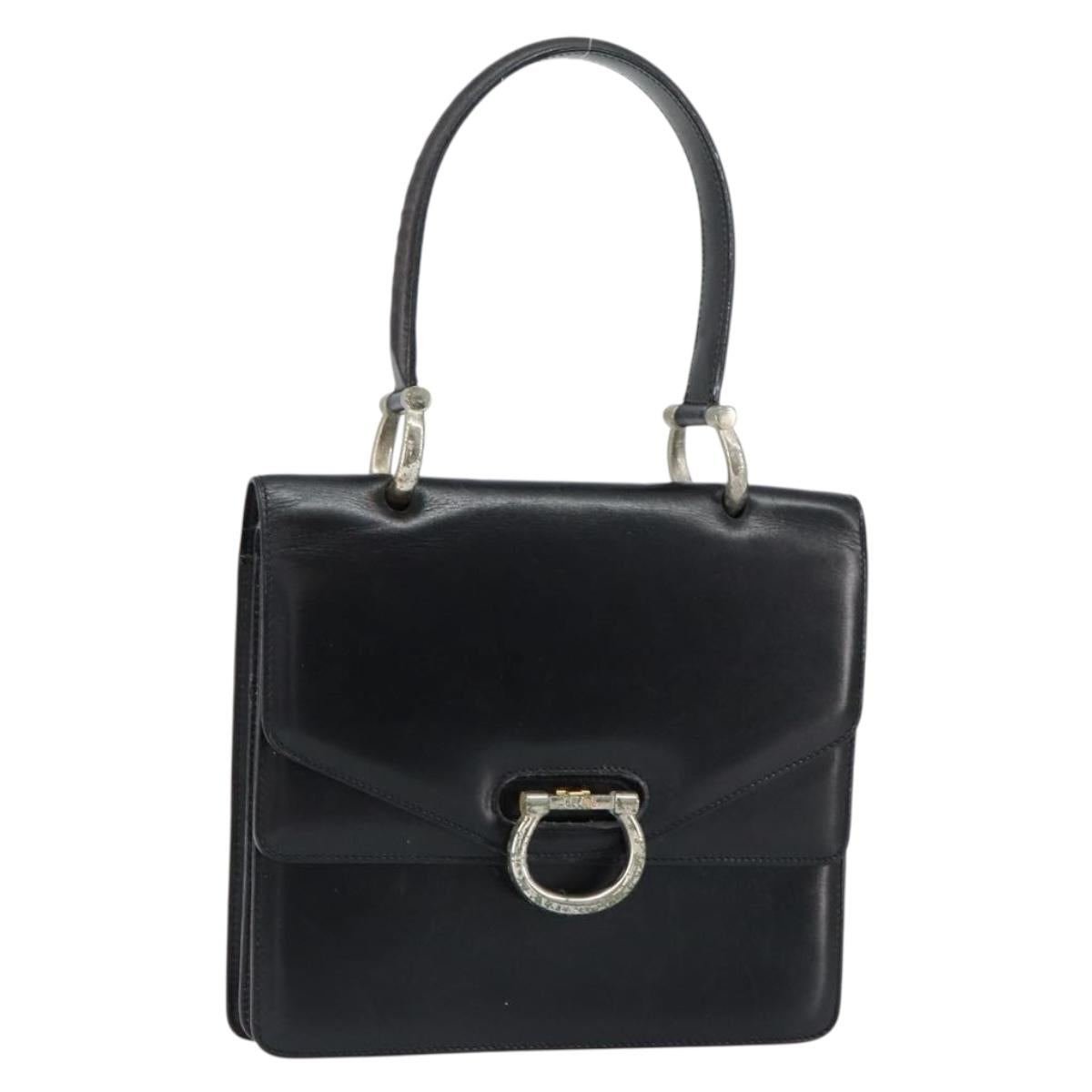 CELINE Hand Bag Leather Black Silver Auth 151991