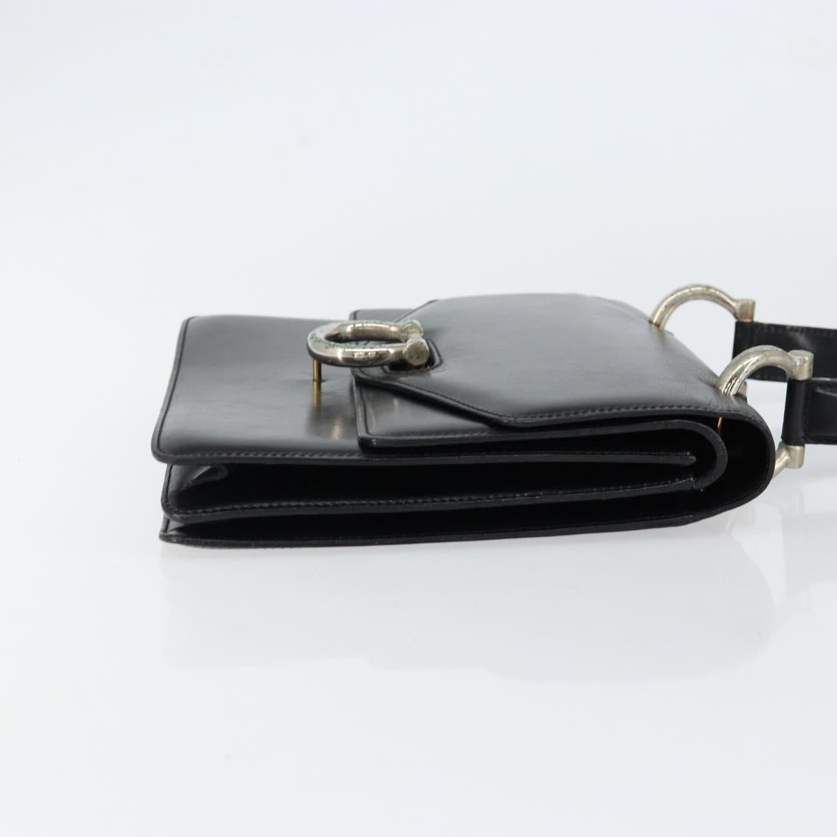 CELINE Hand Bag Leather Black Silver Auth 151991