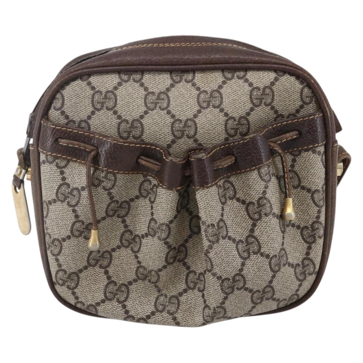 GUCCI GG Supreme Shoulder Bag PVC Beige Gold Auth 151994