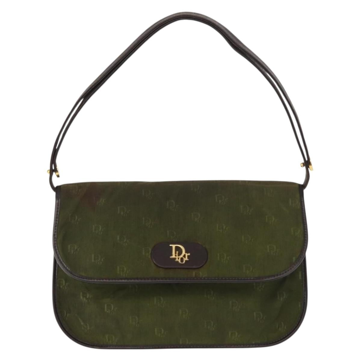 Christian Dior Shoulder Bag Nylon Khaki Gold Auth 151997