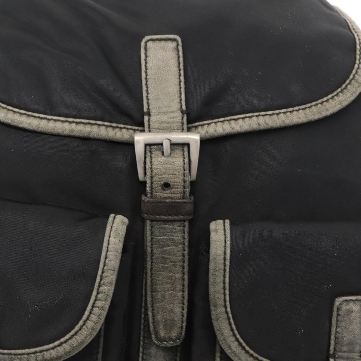 PRADA Backpack Nylon Leather Black Silver Auth 151999