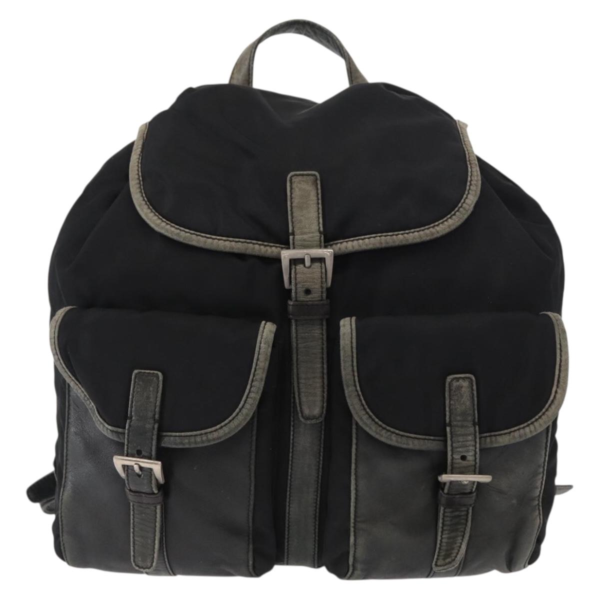 PRADA Backpack Nylon Leather Black Silver Auth 151999