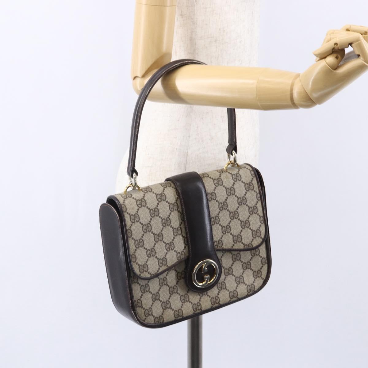 GUCCI GG Supreme Shoulder Bag PVC Beige Gold Auth 152000