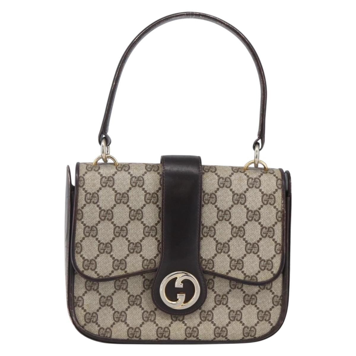 GUCCI GG Supreme Shoulder Bag PVC Beige Gold Auth 152000