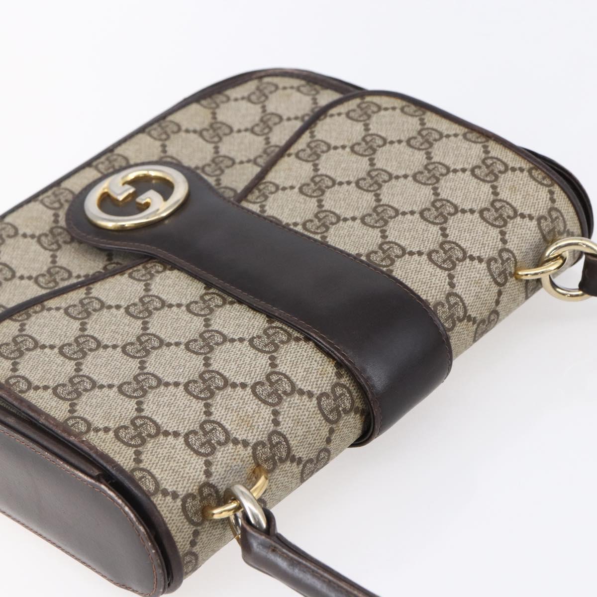 GUCCI GG Supreme Shoulder Bag PVC Beige Gold Auth 152000