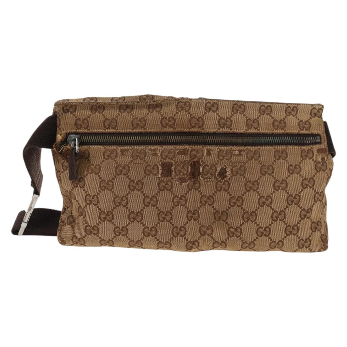GUCCI GG Canvas Waist Bag Beige Silver 28566 Auth 152001