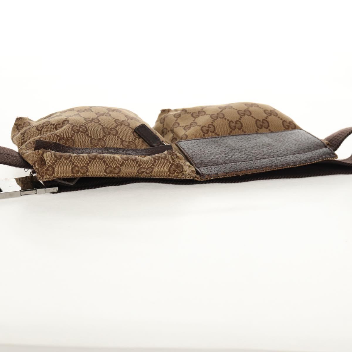 GUCCI GG Canvas Waist Bag Beige Silver 28566 Auth 152001