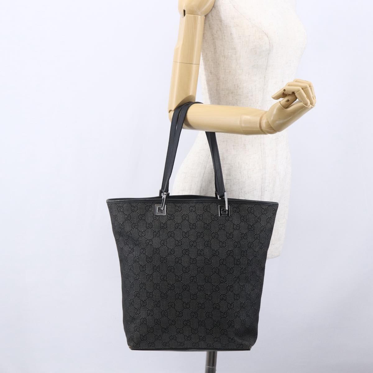 GUCCI GG Canvas Tote Bag Black Silver 31243 Auth 152006