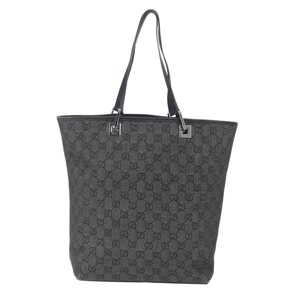 GUCCI GG Canvas Tote Bag Black Silver 31243 Auth 152006