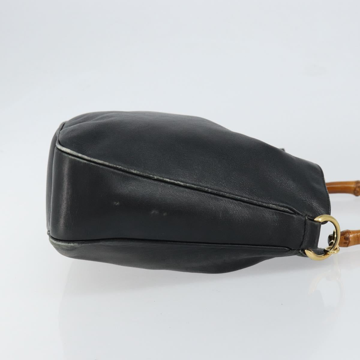 GUCCI Bamboo Hand Bag Leather Black Gold 001 0166 1638 Auth 152010