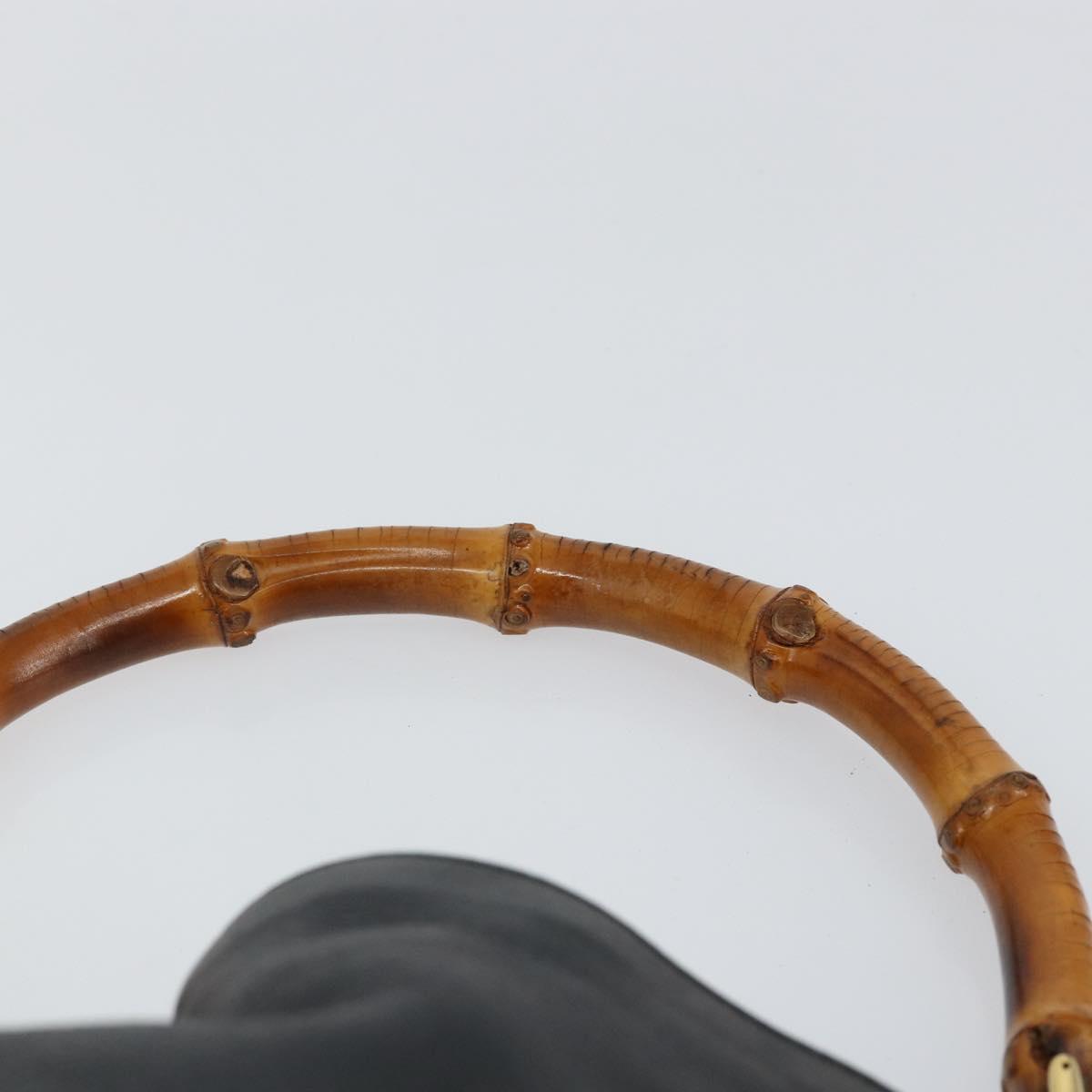 GUCCI Bamboo Hand Bag Leather Black Gold 001 0166 1638 Auth 152010