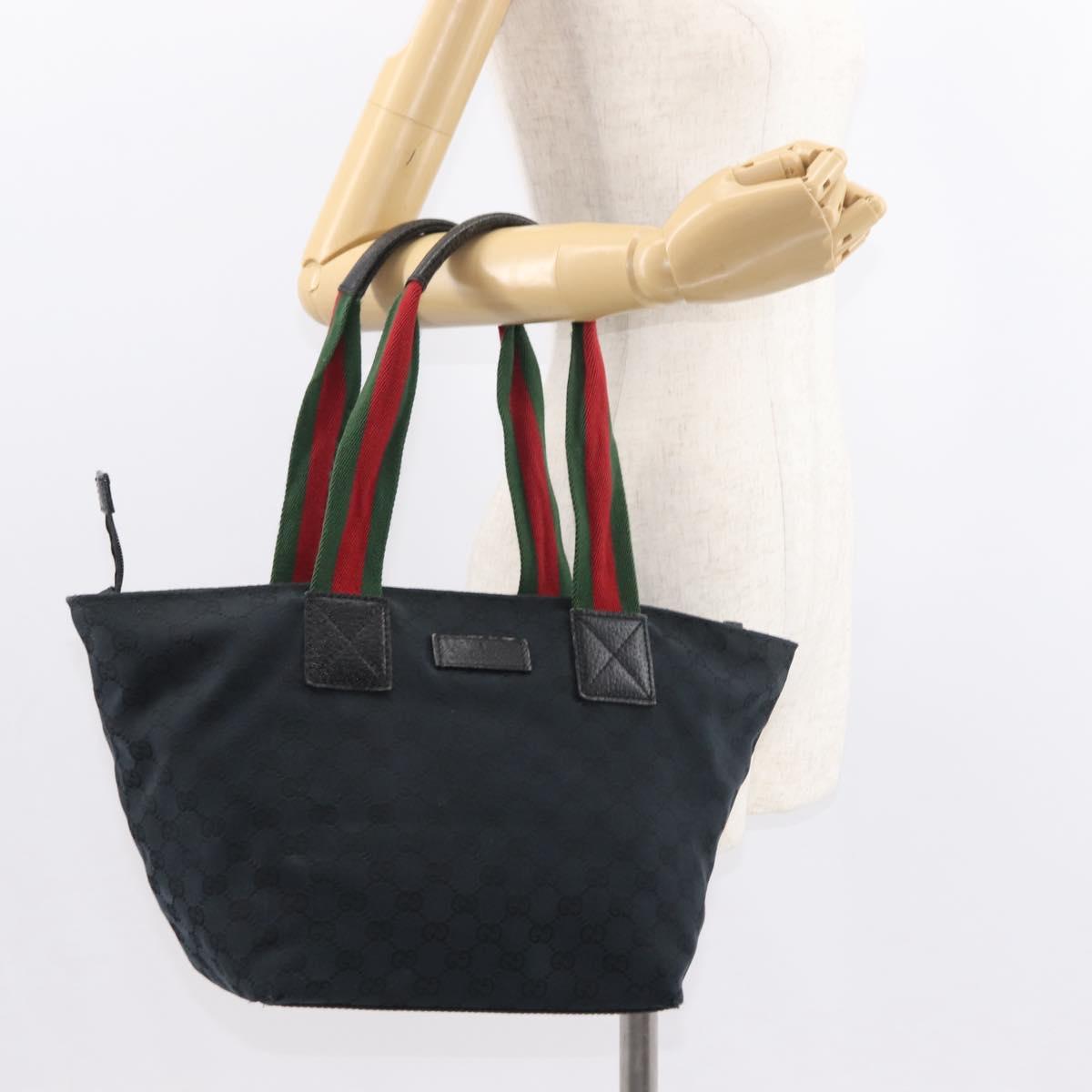 GUCCI GG Canvas Web Sherry Line Tote Bag Black Red 131230 Auth 152018