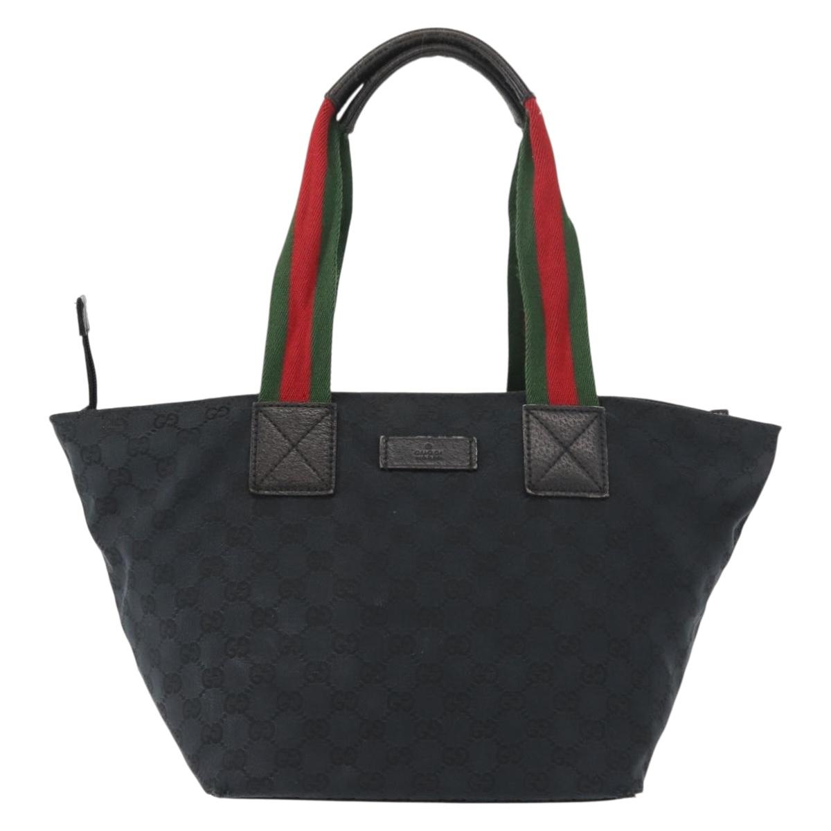 GUCCI GG Canvas Web Sherry Line Tote Bag Black Red 131230 Auth 152018