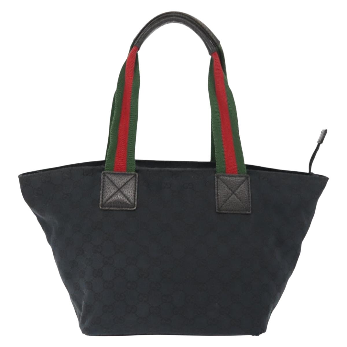 GUCCI GG Canvas Web Sherry Line Tote Bag Black Red 131230 Auth 152018