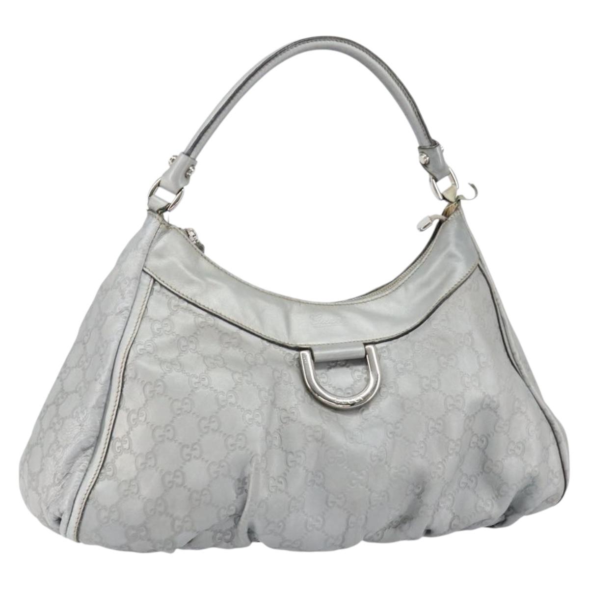 GUCCI GG Canvas Guccissima Abbey Shoulder Bag Leather Silver 189833 Auth 152021