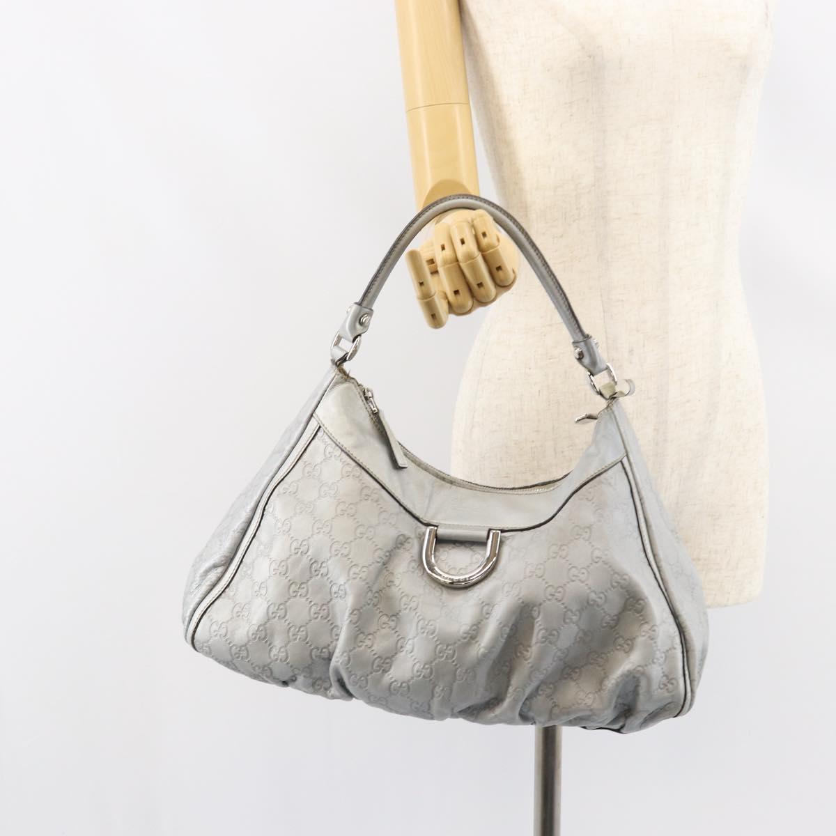 GUCCI GG Canvas Guccissima Abbey Shoulder Bag Leather Silver 189833 Auth 152021