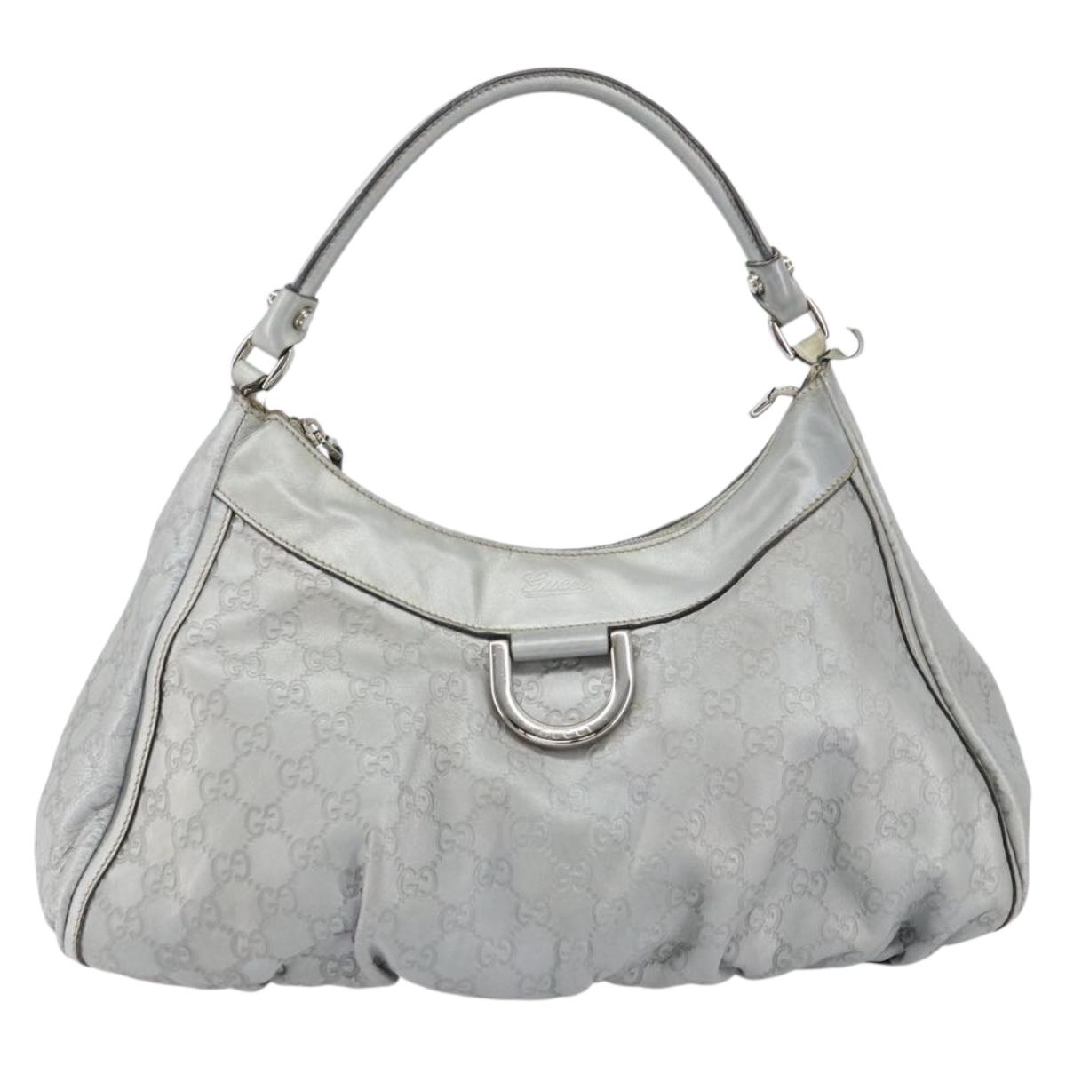 GUCCI GG Canvas Guccissima Abbey Shoulder Bag Leather Silver 189833 Auth 152021