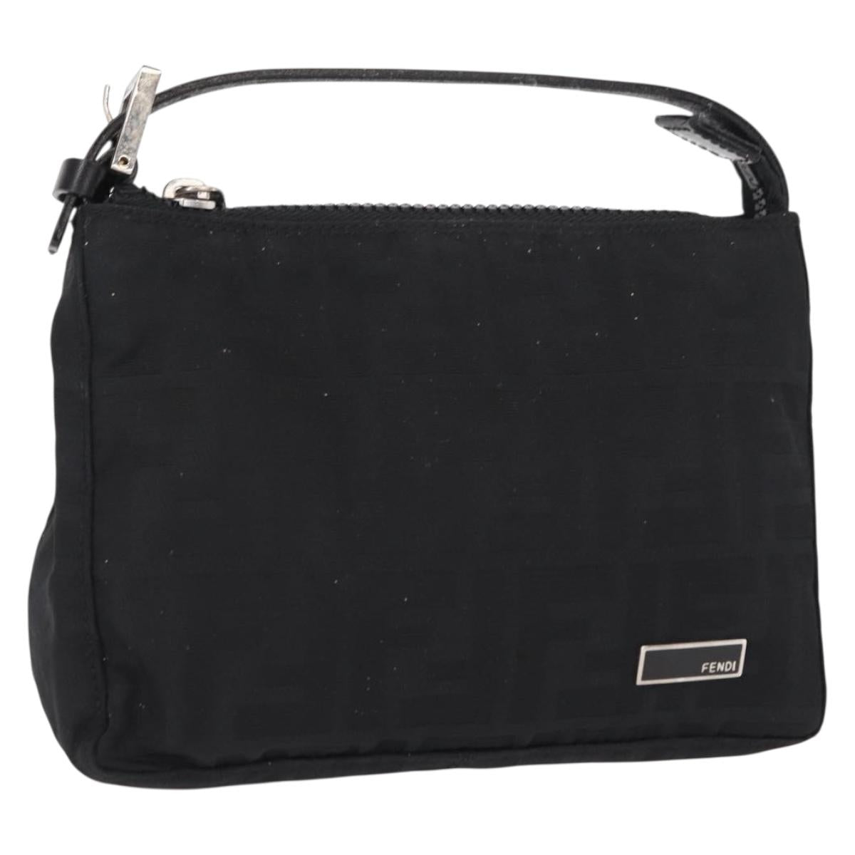 FENDI Zucca Canvas Pouch Black Silver Auth 152028