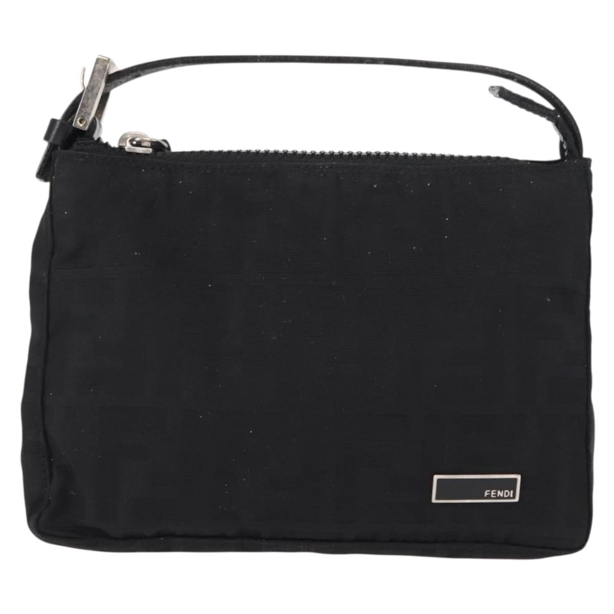 FENDI Zucca Canvas Pouch Black Silver Auth 152028