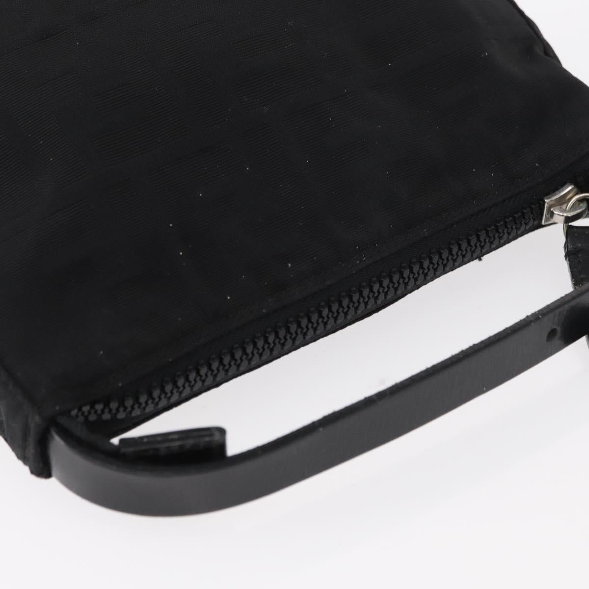 FENDI Zucca Canvas Pouch Black Silver Auth 152028