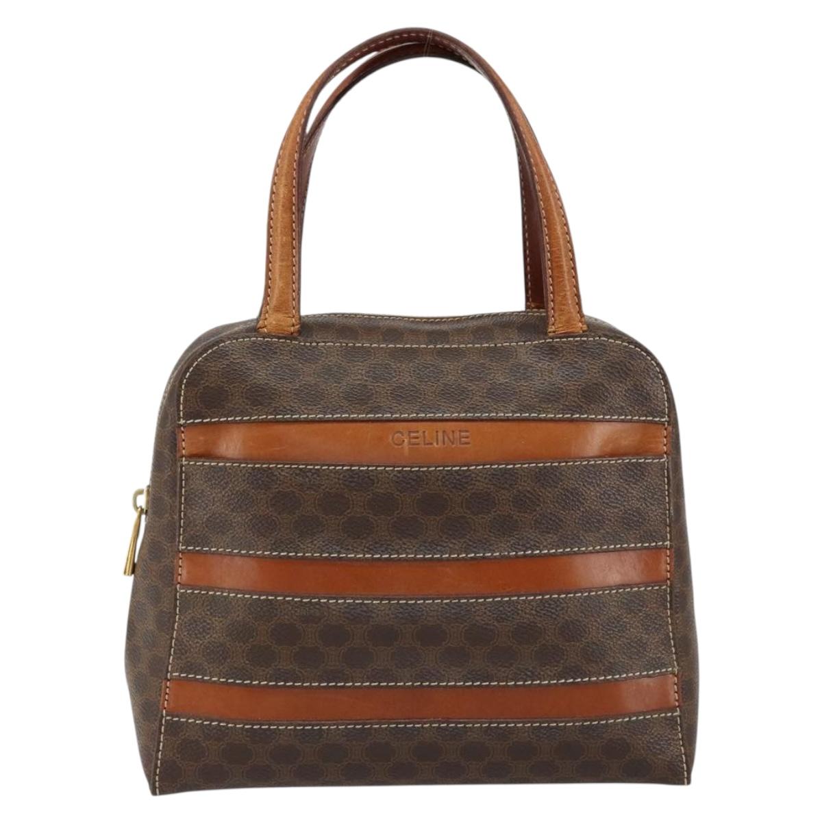 CELINE Macadam Canvas Hand Bag PVC Brown Gold Auth 152033