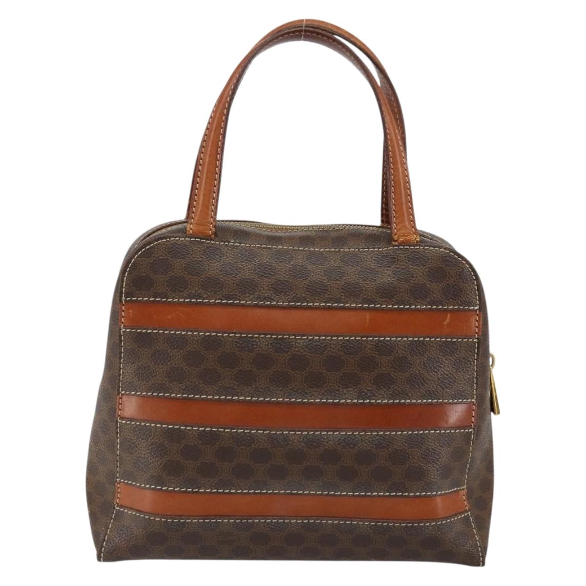 CELINE Macadam Canvas Hand Bag PVC Brown Gold Auth 152033