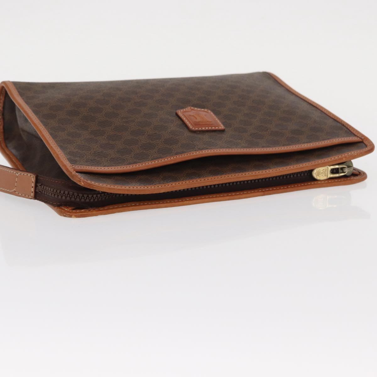 CELINE Macadam Canvas Clutch Bag PVC Leather Brown Gold Auth 152035