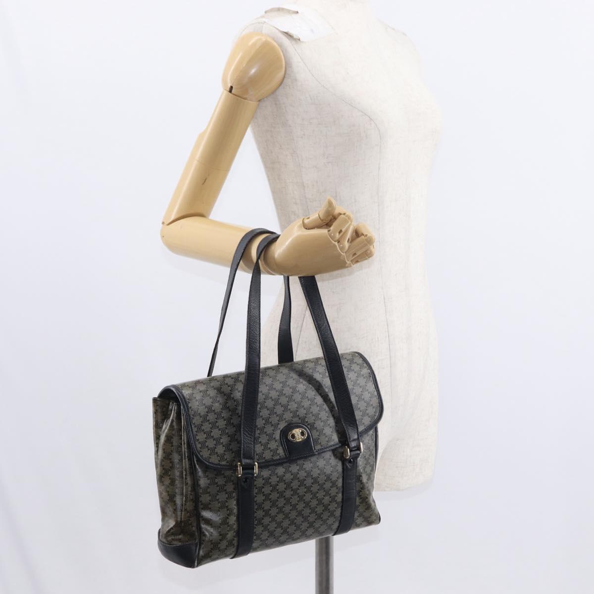 CELINE Macadam Canvas Shoulder Bag PVC Black Gold Auth 152036