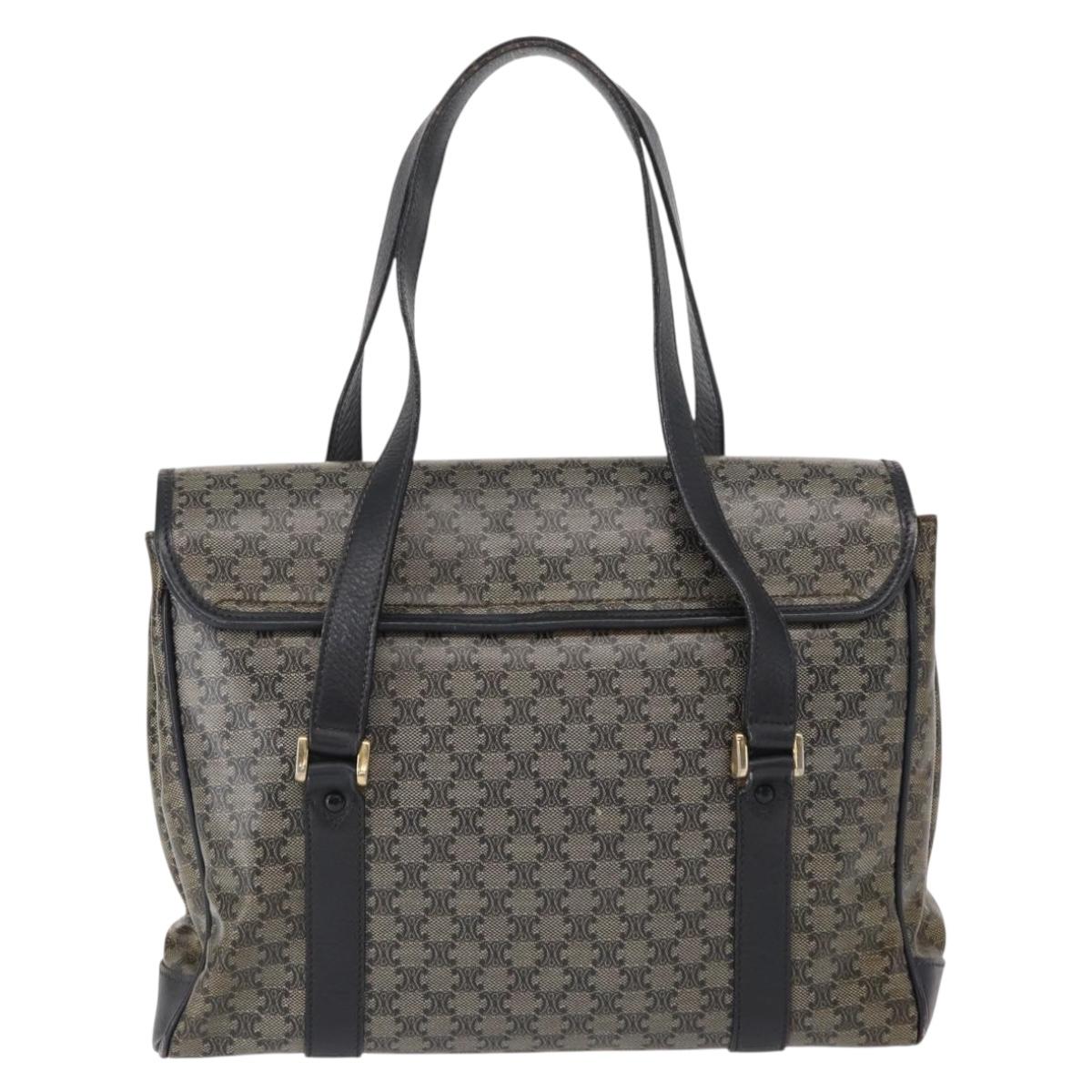 CELINE Macadam Canvas Shoulder Bag PVC Black Gold Auth 152036