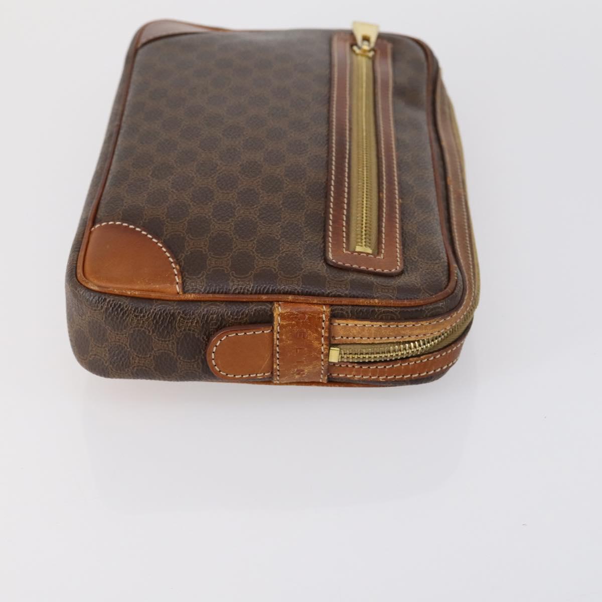 CELINE Macadam Canvas Clutch Bag PVC Leather 3 Set Brown Auth 152038