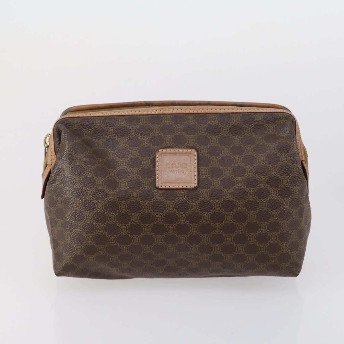 CELINE Macadam Canvas Clutch Bag PVC Leather 3 Set Brown Auth 152038