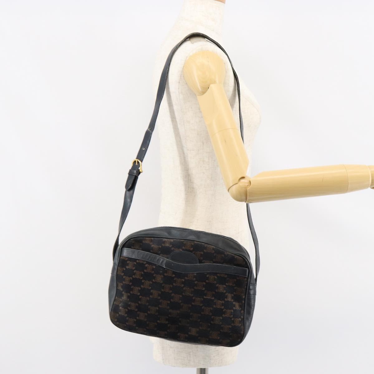 CELINE Macadam Canvas Shoulder Bag Black Gold Auth 152042