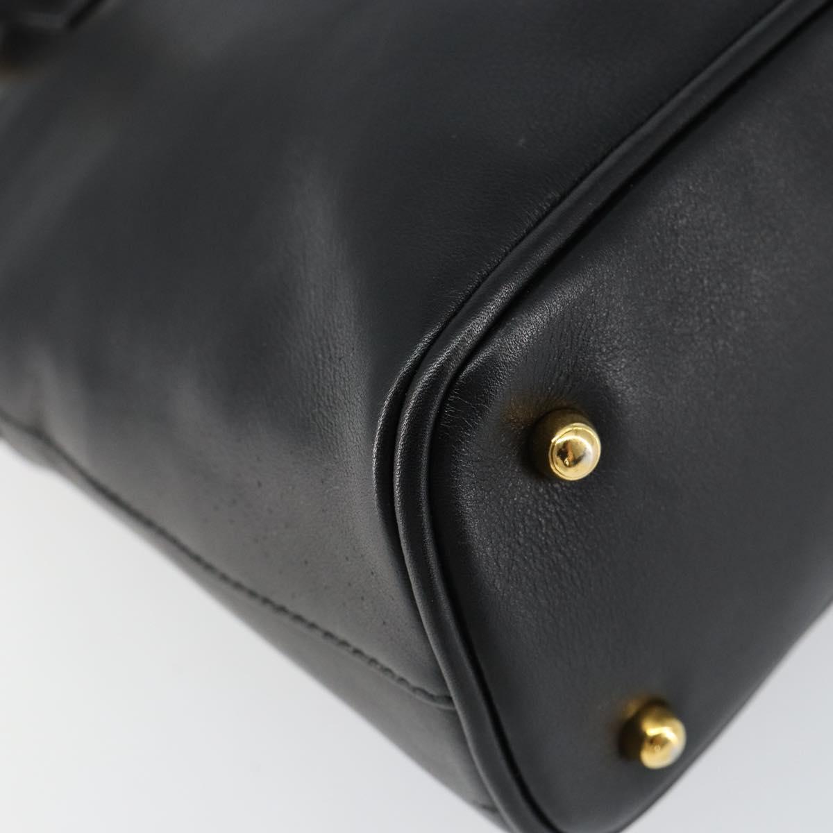 GUCCI Bamboo Hand Bag Leather Black Gold 000 1274 0290 Auth 152044