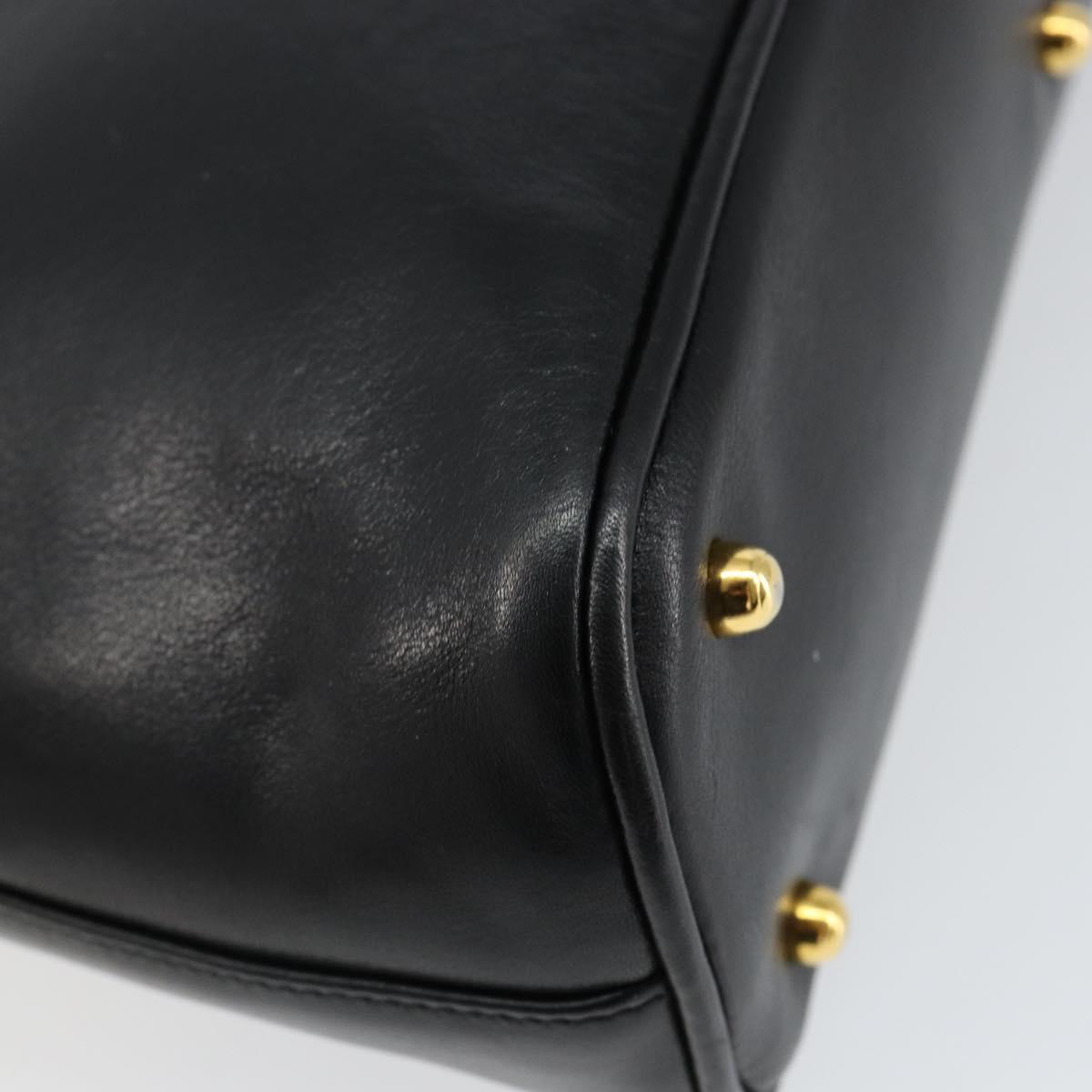 GUCCI Bamboo Hand Bag Leather Black Gold 000 1274 0290 Auth 152044