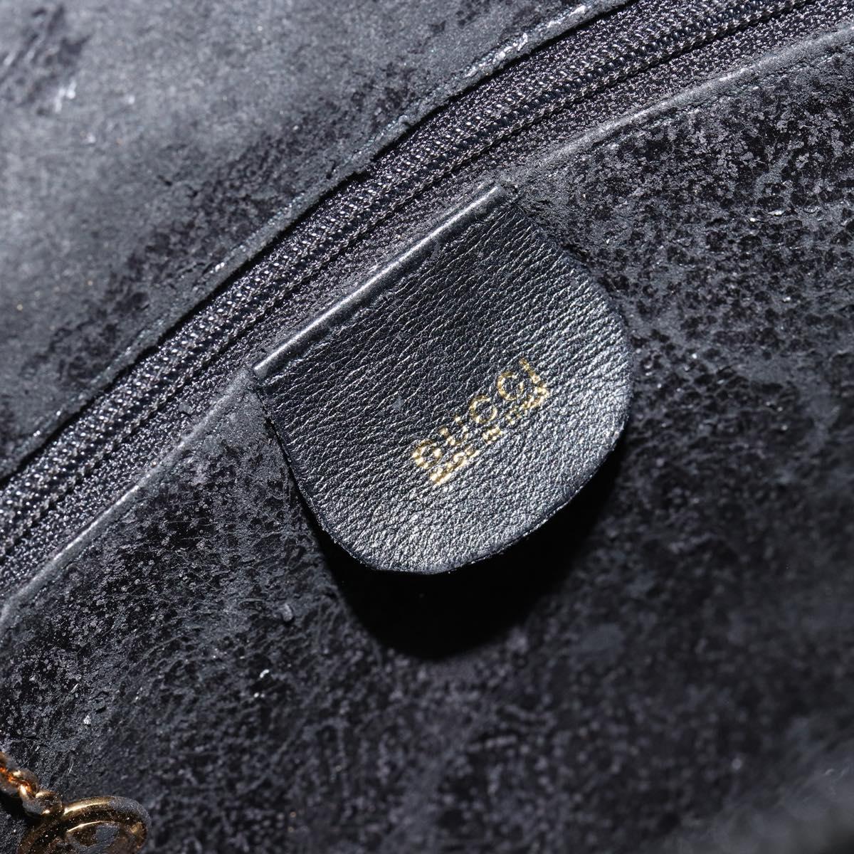 GUCCI Bamboo Hand Bag Leather Black Gold 000 1274 0290 Auth 152044