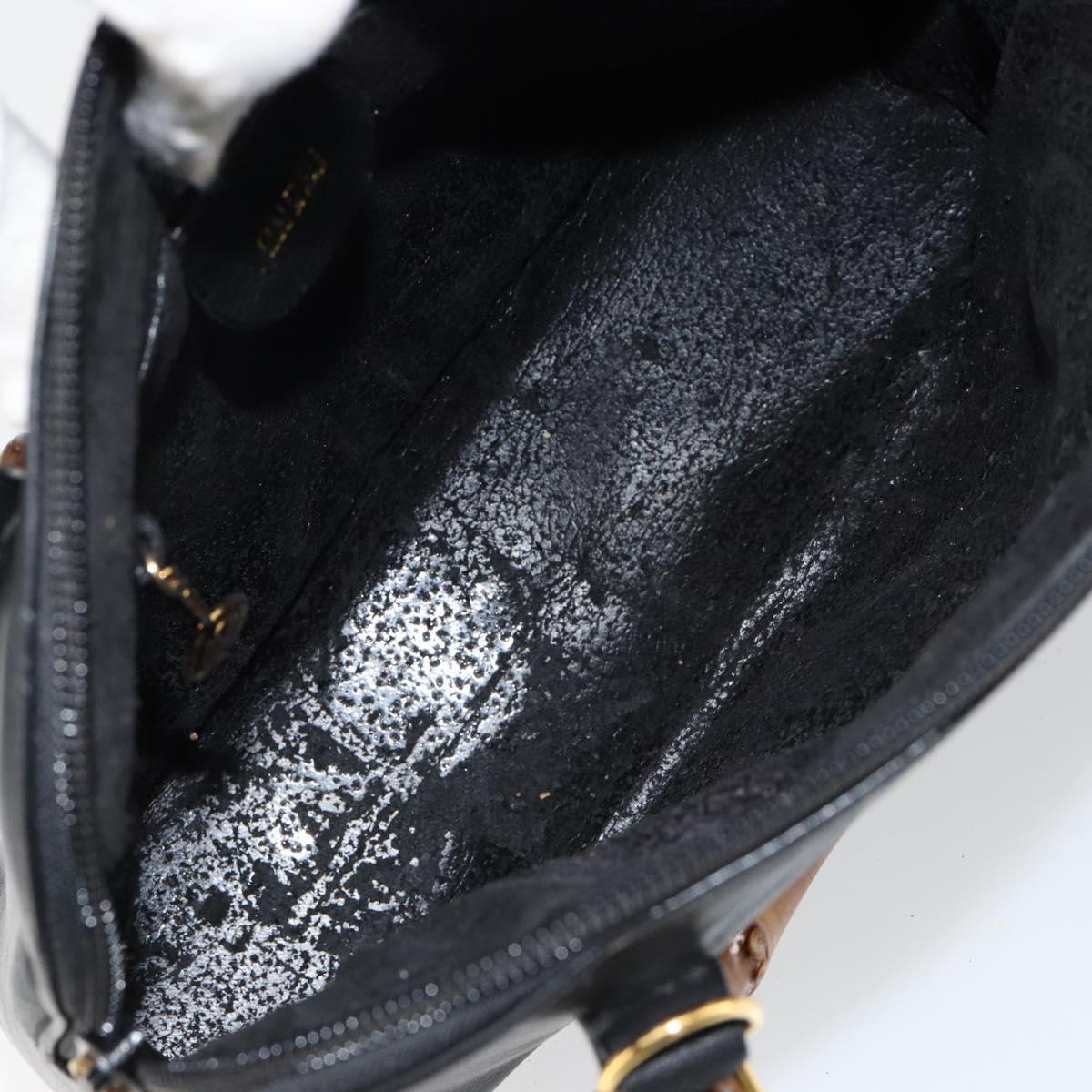 GUCCI Bamboo Hand Bag Leather Black Gold 000 1274 0290 Auth 152044