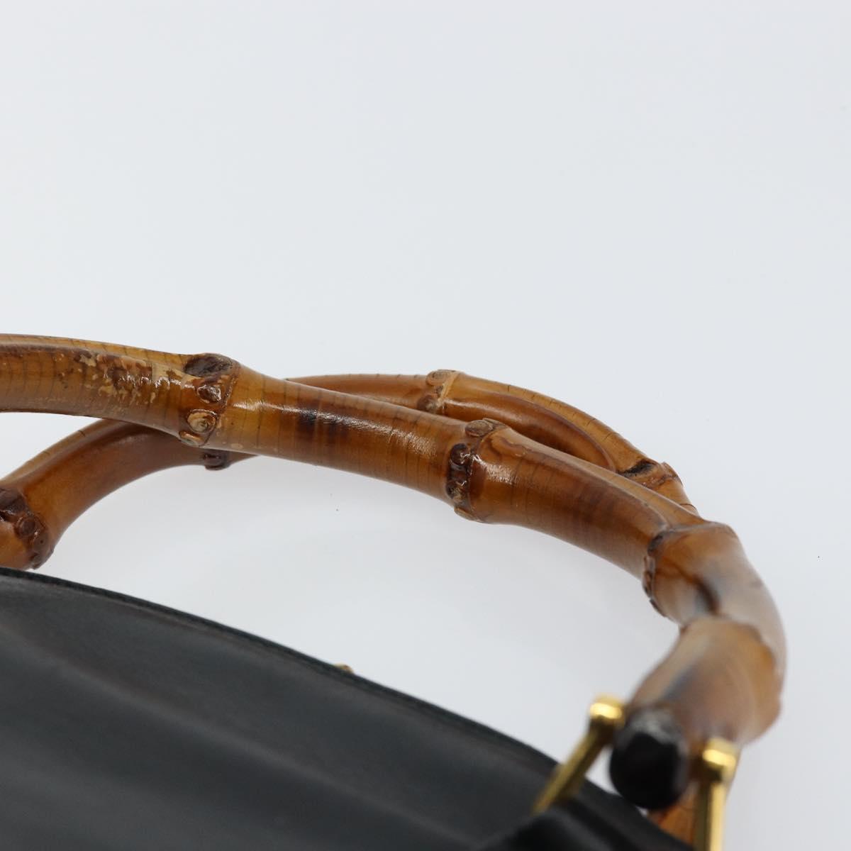 GUCCI Bamboo Hand Bag Leather Black Gold 000 1274 0290 Auth 152044