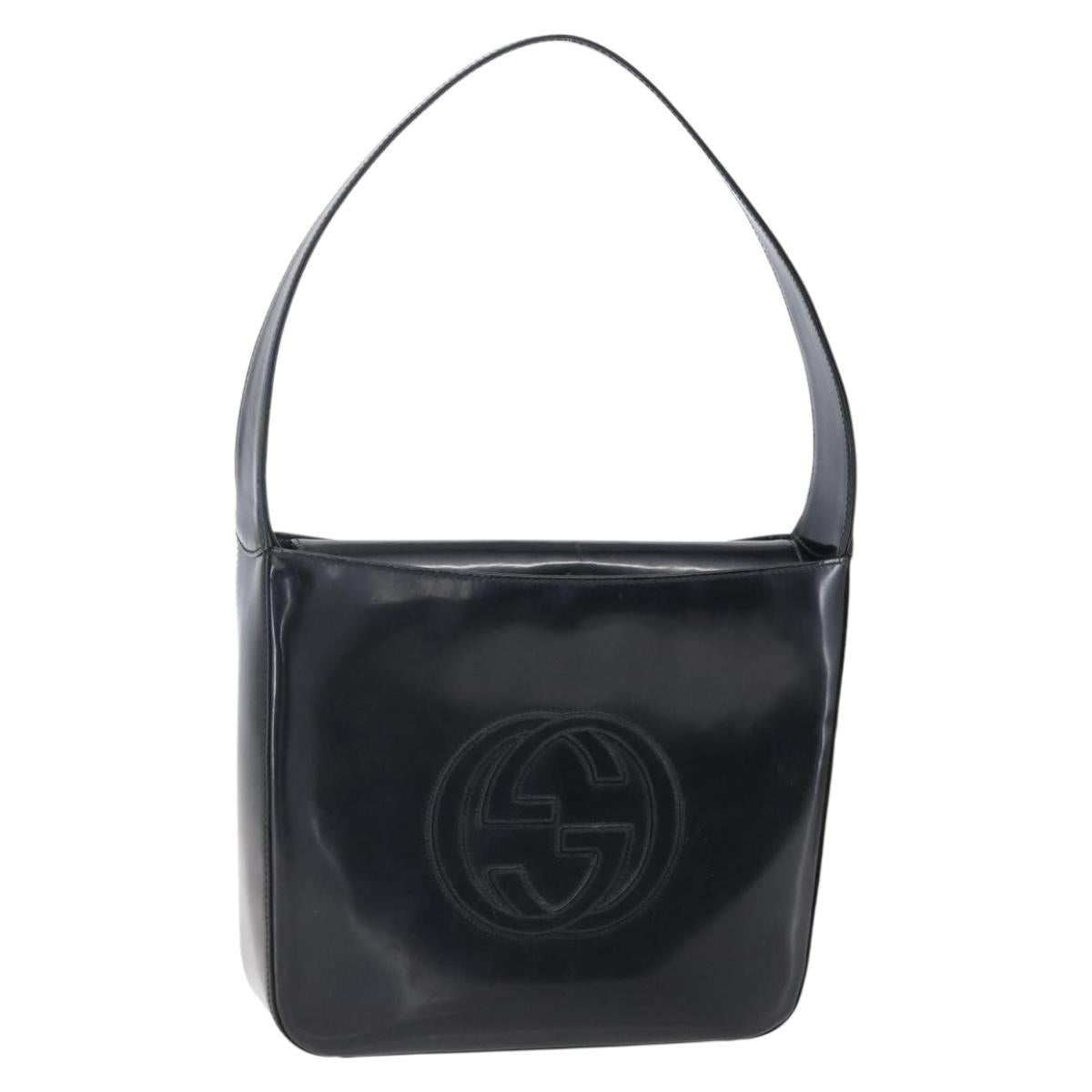 GUCCI Shoulder Bag Enamel Black 000 1013 0506 Auth 152045